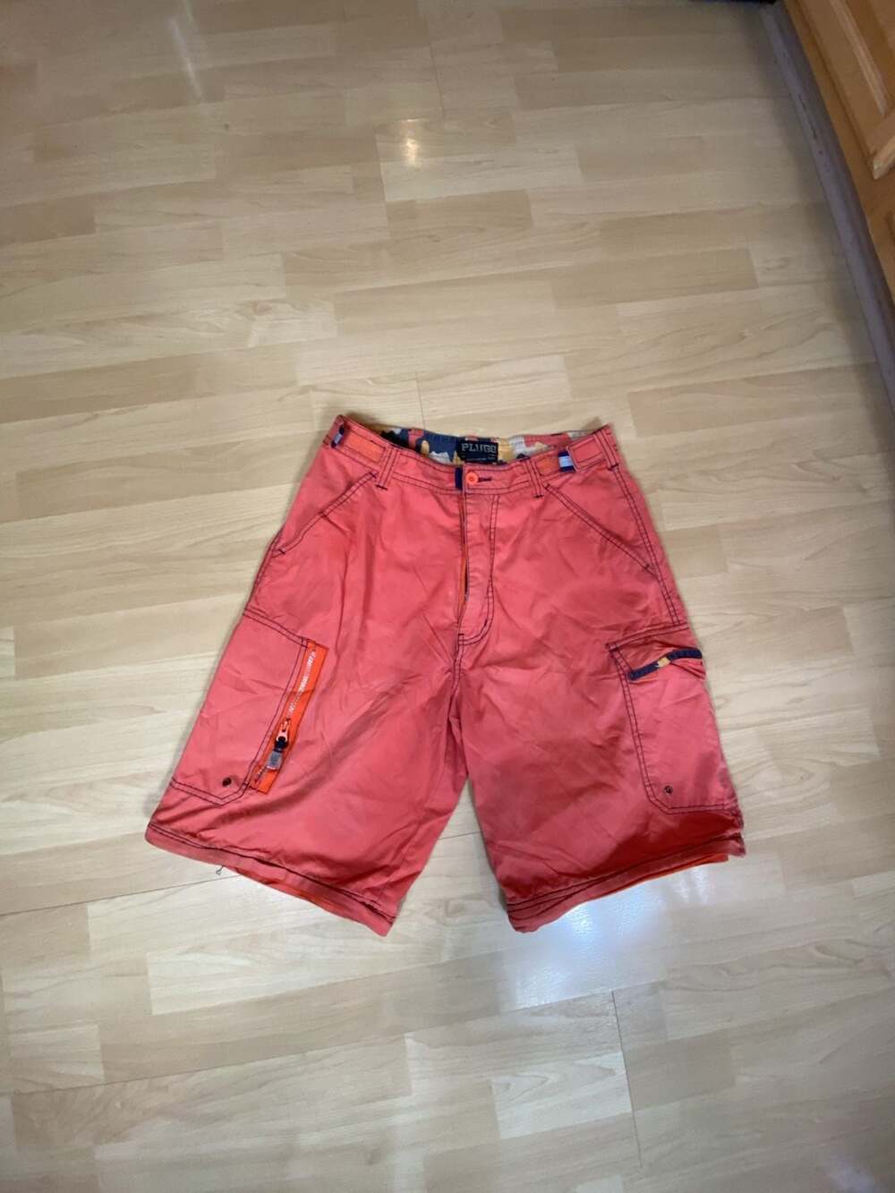 Plugg Men's Vintage Cargo Shorts Orange Utility Multi-Pocket